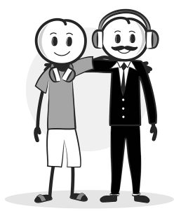 Doodle de um locutor português abraçado a um locutor brasileiro