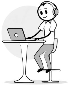 Doodle de um profissional de voz-off de Lisboa a editar o áudio